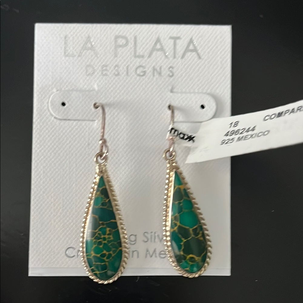 NWT Green and Gold Teardrop Earrings